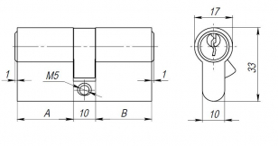Цилиндровый механизм AX100/60 mm (25+10+25) PB латунь 5 кл.