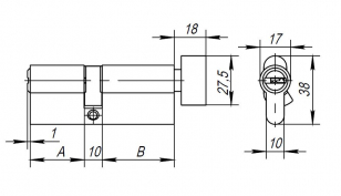Цилиндровый механизм с вертушкой AX202/80 mm (40+10+30) CP хром 5 кл.
