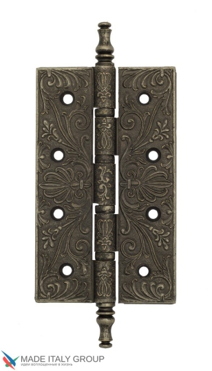 Дверная петля универсальная латунная с узором Venezia CRS012 152x89x4 античное серебро